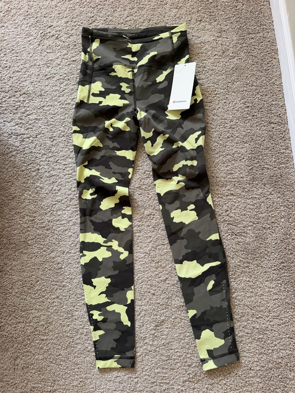 lululemon athletica Neon Green and Black Camo Leggings